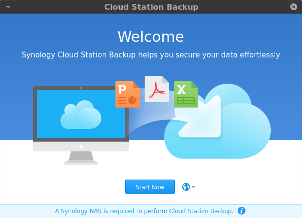 Écran d'accueil du logiciel Cloud Station Backup