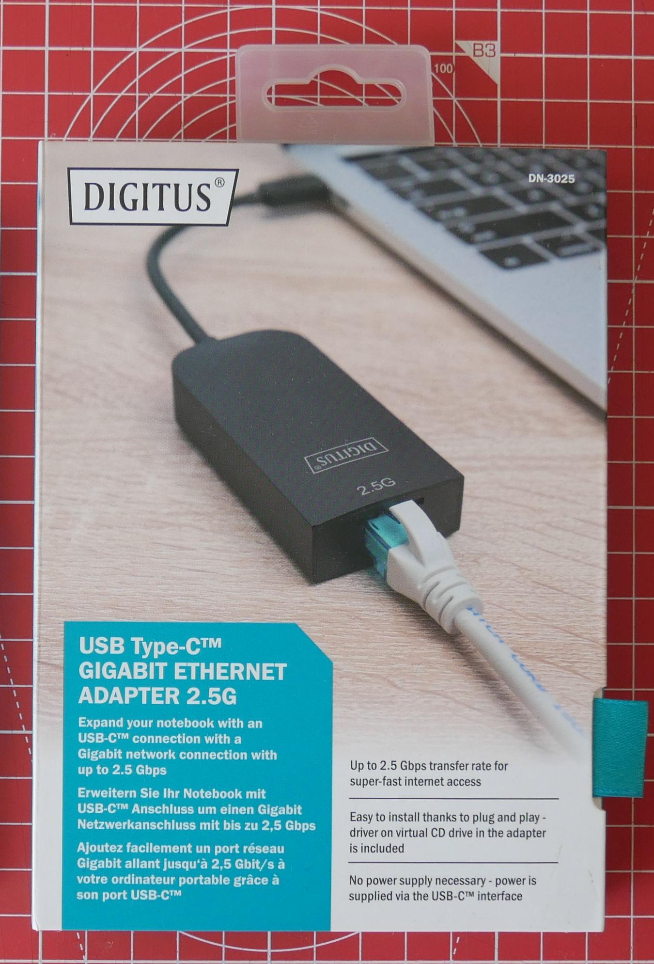 Boîte de l'adaptateur USB Type C vers Ethernet 2,5 Gbps de Digitus